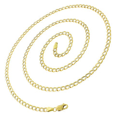 14K Yellow Gold 3.5mm Hollow Cuban Diamond Cut Pave Curb Link Chain