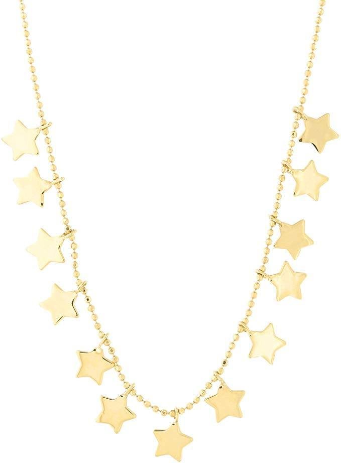 14K Yellow Gold Polished Celestial Star Station Necklace