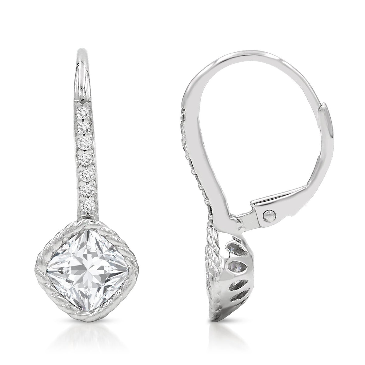 925 Sterling Silver Braided Diamond Lever Back Drop Earring