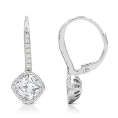 925 Sterling Silver Braided Diamond Lever Back Drop Earring