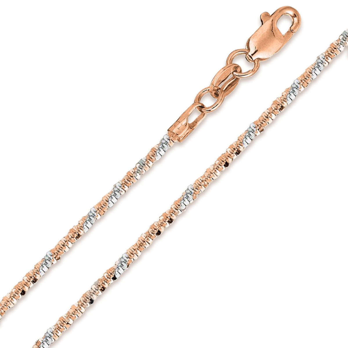 14K Two Tone Rose & White Gold 1.5mm Sparkle Chain