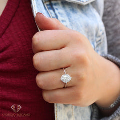 1.50 CTTW Moissanite Oval Halo Engagement Ring in 925 Sterling Silver