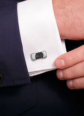 925 Sterling Silver Rhodium Textured Italian 3 Row Cable Cufflink