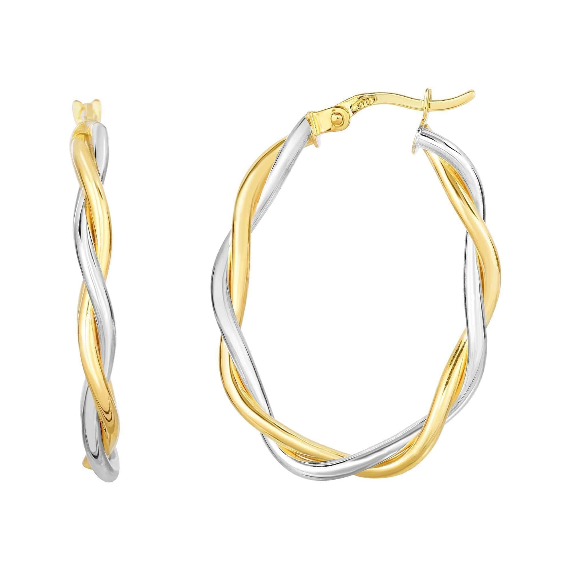 10K Yellow Gold Twisted Double Wire Oval Hoop Earrings