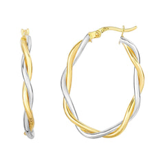 10K Yellow Gold Twisted Double Wire Oval Hoop Earrings