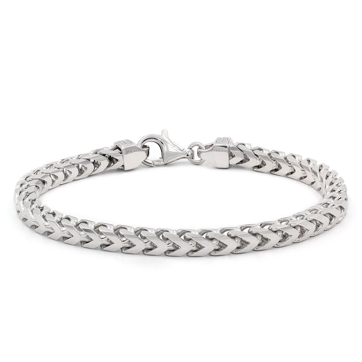 925 Sterling Silver 5.5mm Solid Franco Rhodium Bracelet