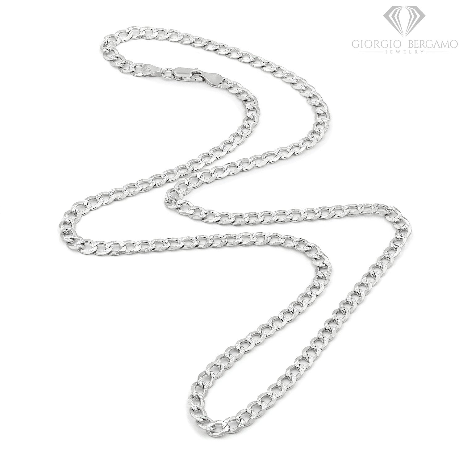 925 Sterling Silver 5mm Solid Cuban Diamond Cut Pave Curb Link Chain