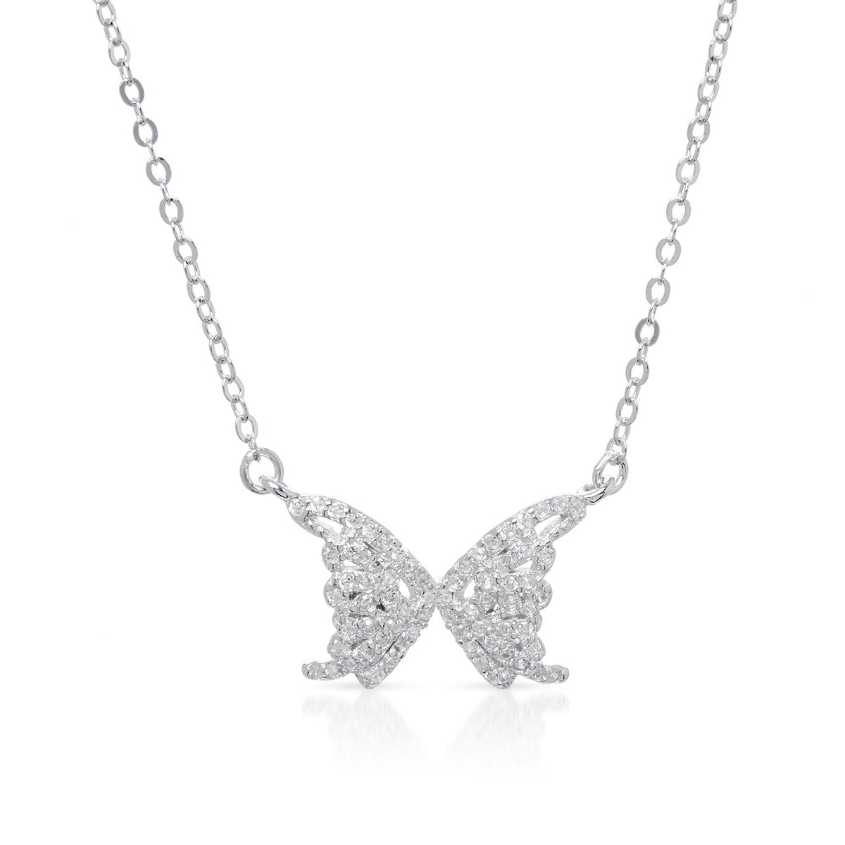925 Sterling Silver Micro Pave Minimalist Butterfly Necklace