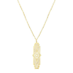 14K Yellow Gold Mother of Pearl, Black Onyx Art Deco Elongated Pendant Necklace,