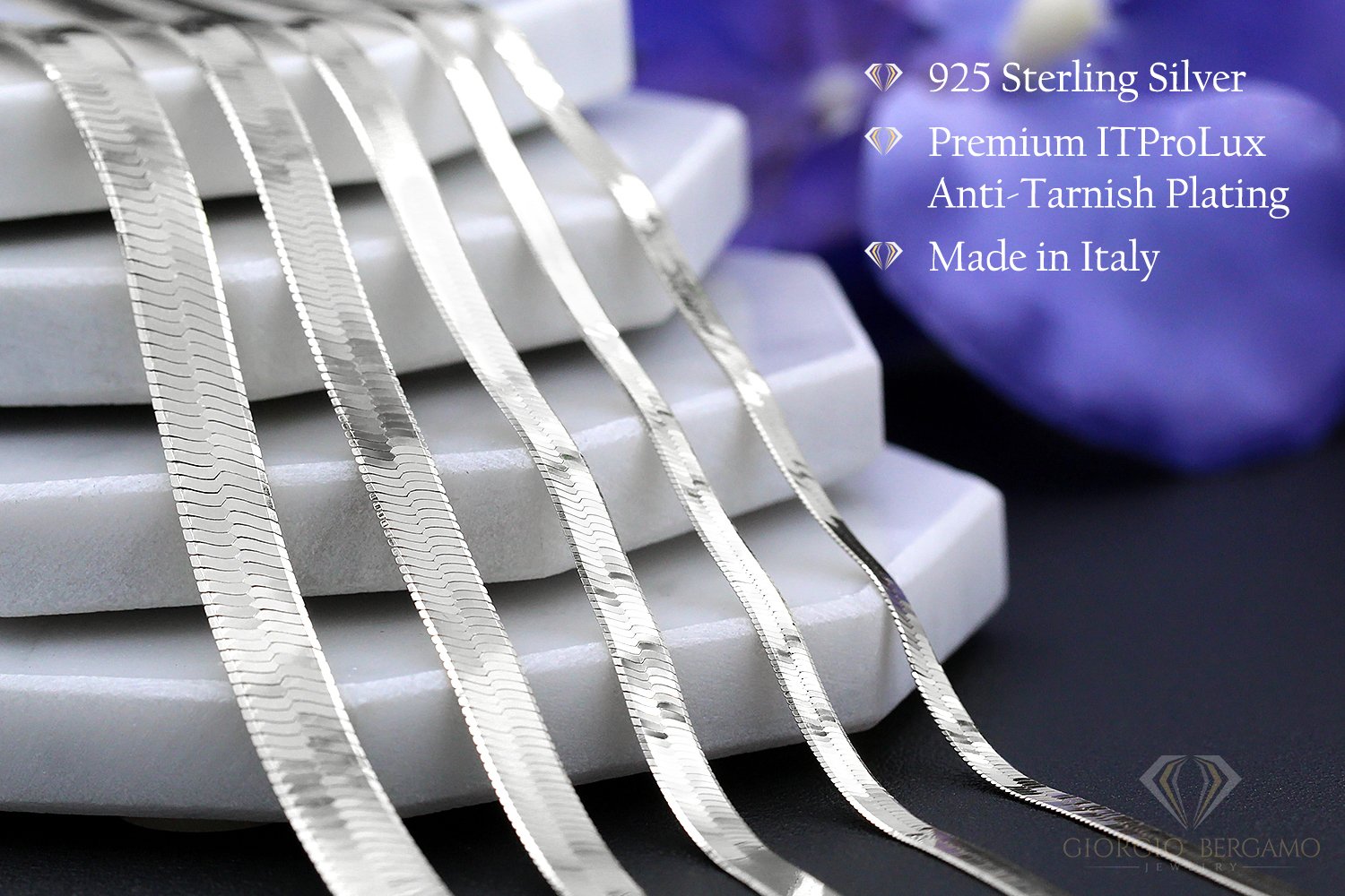 925 Sterling Silver 3mm Flat Herringbone Link ITProLux Chain