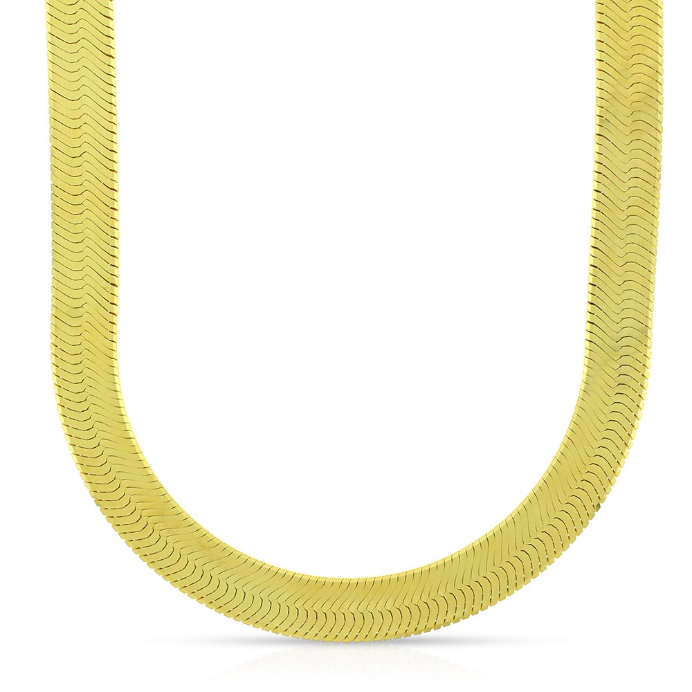 925 Sterling Silver 11.5mm Flat Herringbone Link Yellow Gold Plated Chain