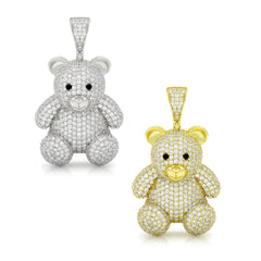 925 Sterling Silver Micro Pave Hip Hop Teddy Bear Pendant Only