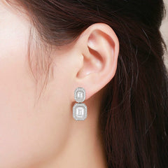 925 Sterling Silver Micro Pave Baguette Cubic Zirconia Drop Earrings
