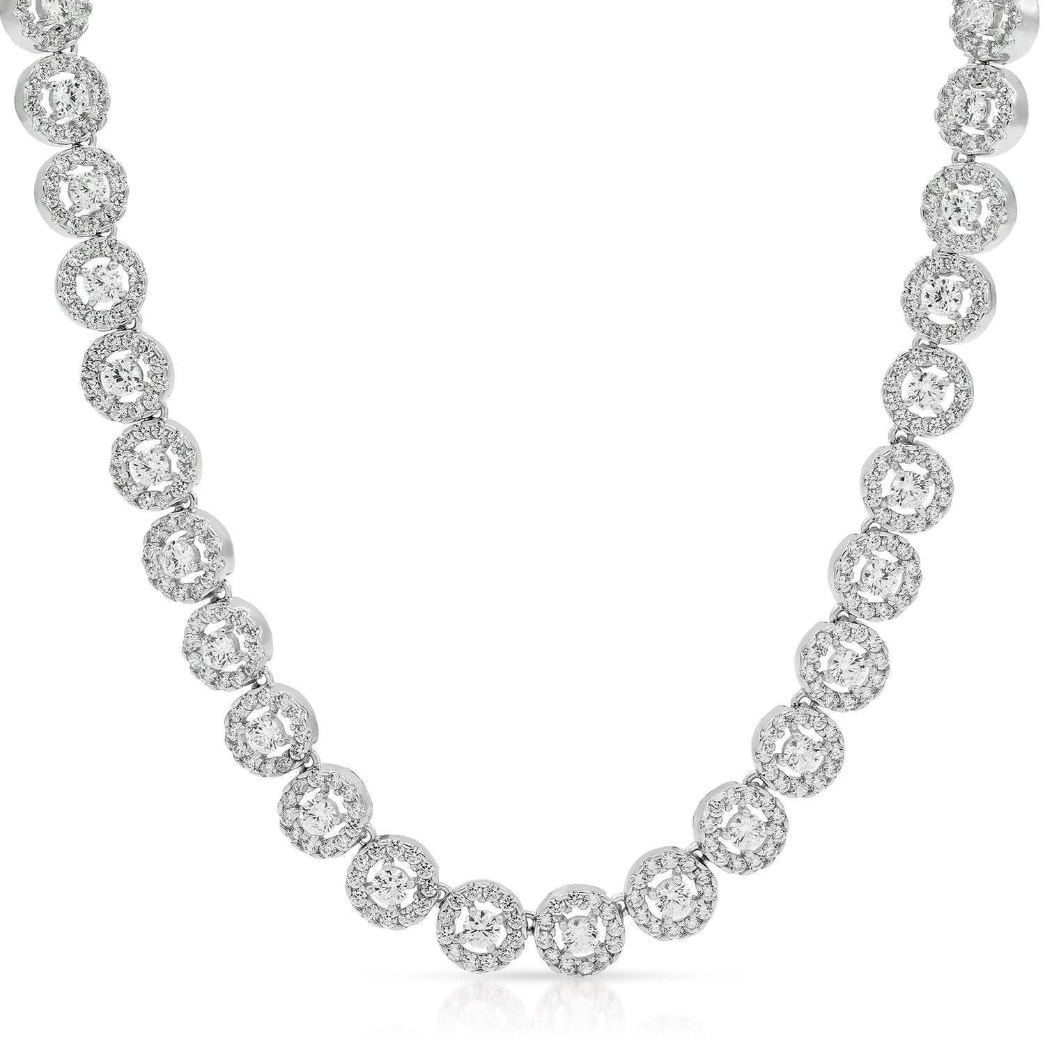 925 Sterling Silver Round Halo Cluster Tennis Necklace