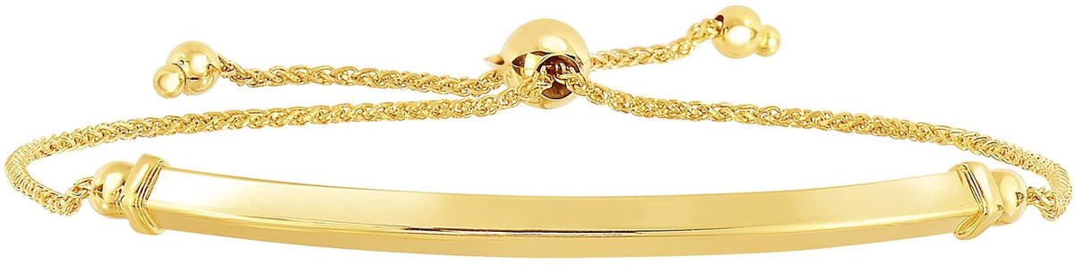14K Yellow Gold Polished Arched Bar Adjustable Pull Bolo Bracelet