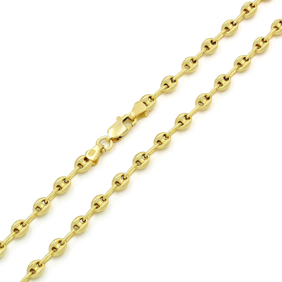 925 Sterling Silver 4.5mm Puff Mariner Hollow Gold Plated Chain