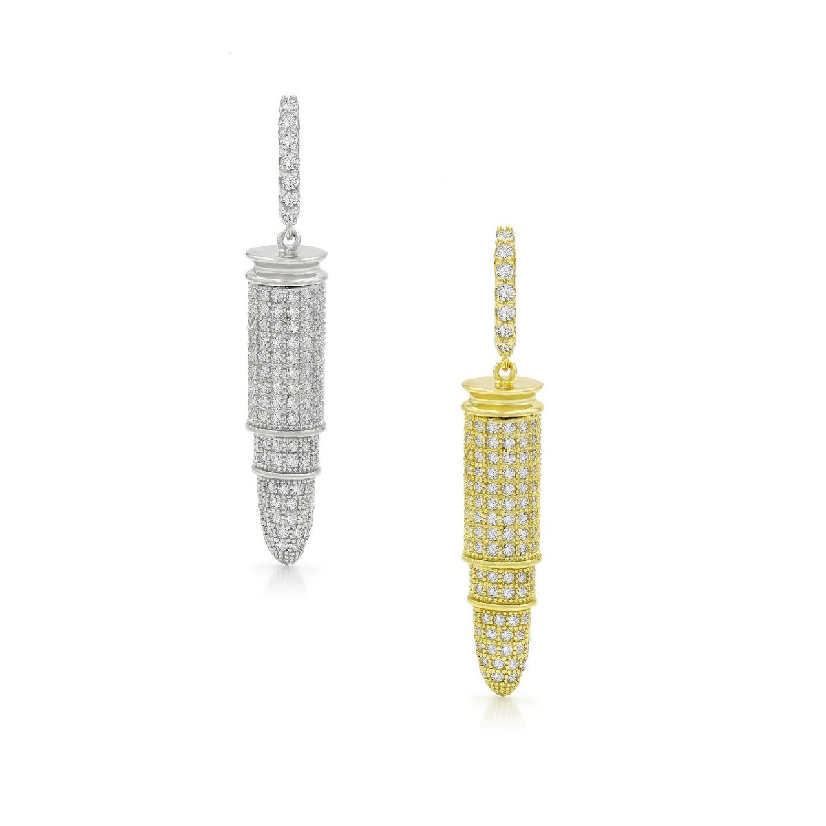 925 Sterling Silver Micro Pave 3D Rifle Bullet Pendant Only