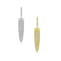 925 Sterling Silver Micro Pave 3D Rifle Bullet Pendant Only