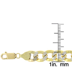 14K Yellow Gold 7.5mm Hollow Cuban Diamond Cut Pave Curb Link Chain