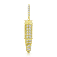925 Sterling Silver Micro Pave 3D Rifle Bullet Pendant Only