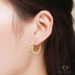 14K Yellow Gold Puff Mariner Hoop Earrings
