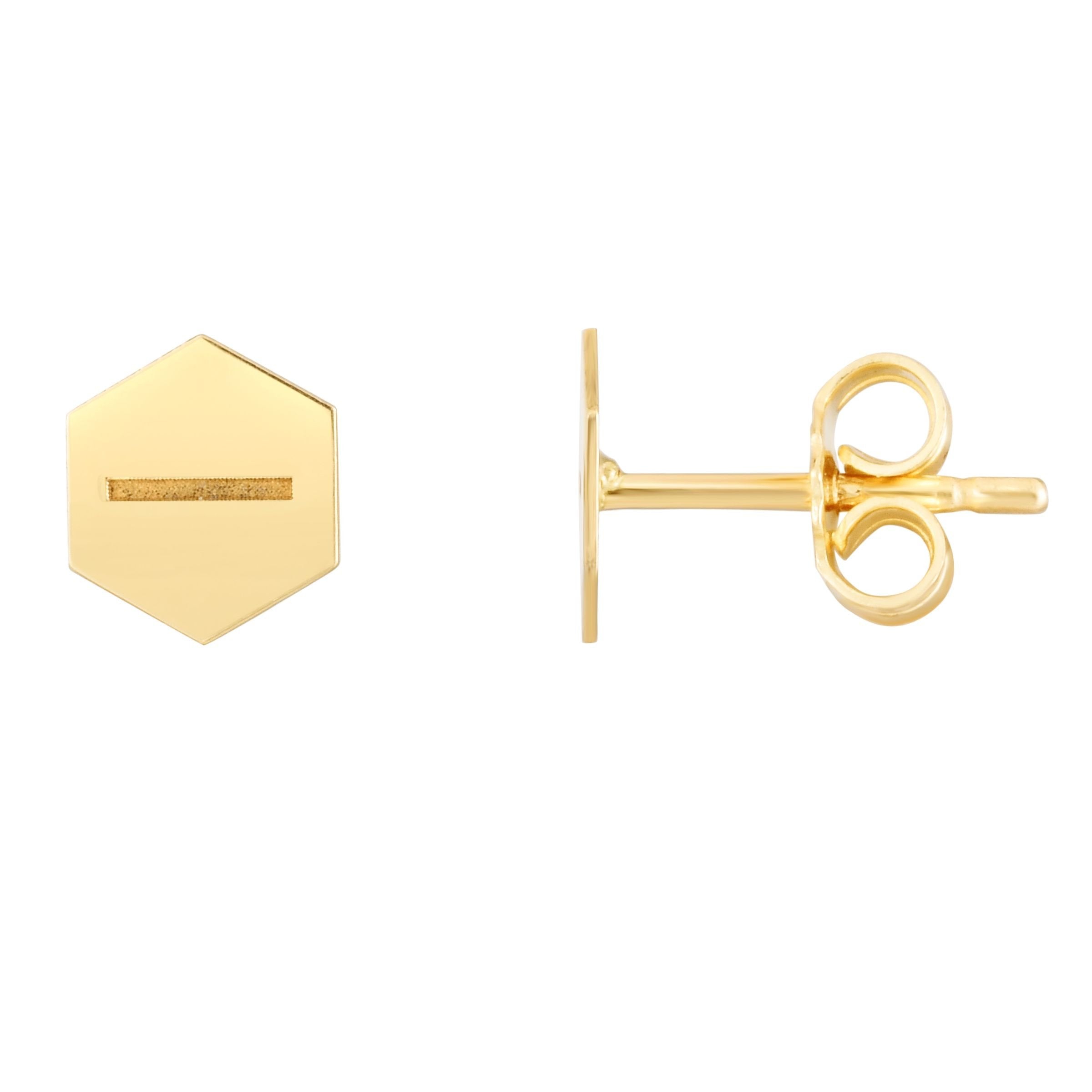 14K Yellow Gold Minimalist Hexagon Screw Stud Earring