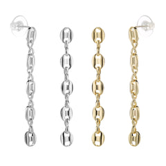 Gold Plated Puff Mariner Long Drop Earrings With 925 Sterling Silver Post