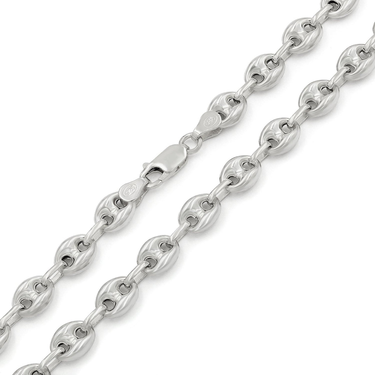 925 Sterling Silver 8mm Puff Mariner Hollow Rhodium Plated Chain