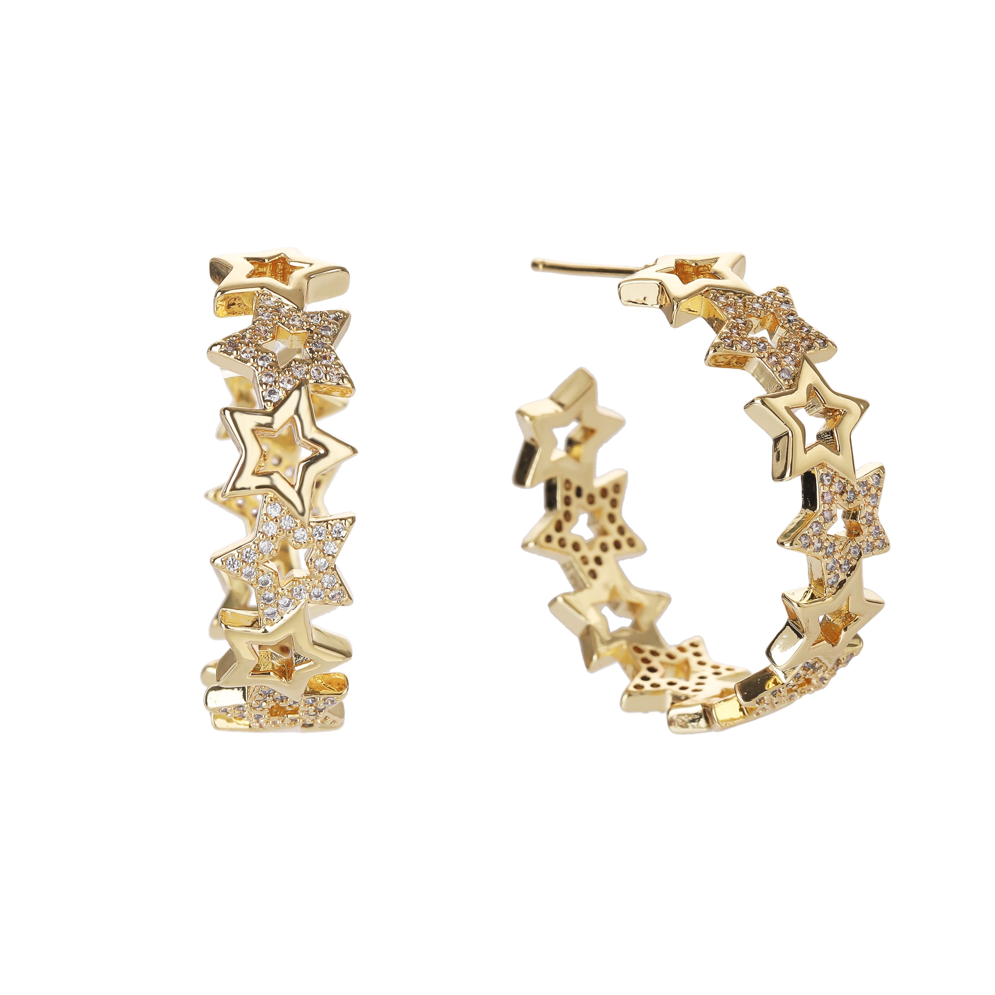 Gold Plated Trendy Micro Pave Star Hoop Earring