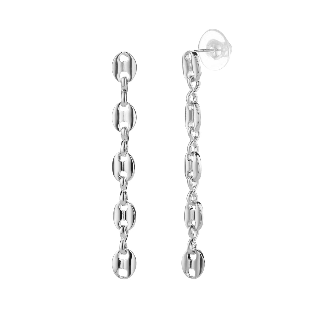 Gold Plated Puff Mariner Long Drop Earrings With 925 Sterling Silver Post