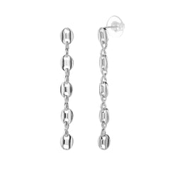 Gold Plated Puff Mariner Long Drop Earrings With 925 Sterling Silver Post