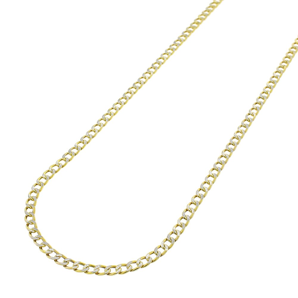 14K Yellow Gold 2.5mm Hollow Cuban Diamond Cut Pave Curb Link Chain
