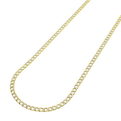 14K Yellow Gold 2.5mm Hollow Cuban Diamond Cut Pave Curb Link Chain