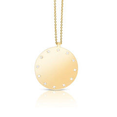 14K Yellow Gold Engraveable Diamond Disc Pendant Necklace