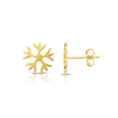 14K Yellow Gold Polished Snowflake Stud Earrings