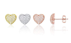 925 Sterling Silver Cubic Zirconia Puffed Heart Stud Earrings