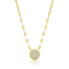 925 Sterling Silver Mirror Link Pave Disc Minimalist Necklace
