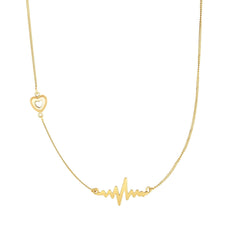 14K Yellow Gold Heart Beat Minimalist Pendant Necklace