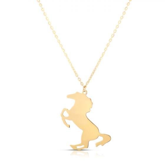 14K Yellow Gold Stallion Horse Pendant Necklace
