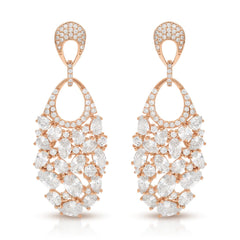 925 Sterling Silver Gold Plated Micro Pave Fancy Oval Cluster Dangle Drop Earrings