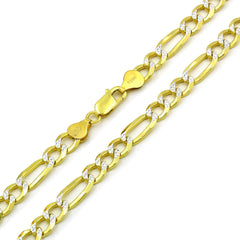 925 Sterling Silver Solid Figaro 6.5mm Diamond Cut Two Tone Pave Chain