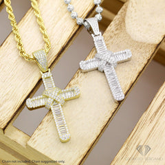 925 Sterling Silver Micro Pave Baguette X Cross Pendant Only