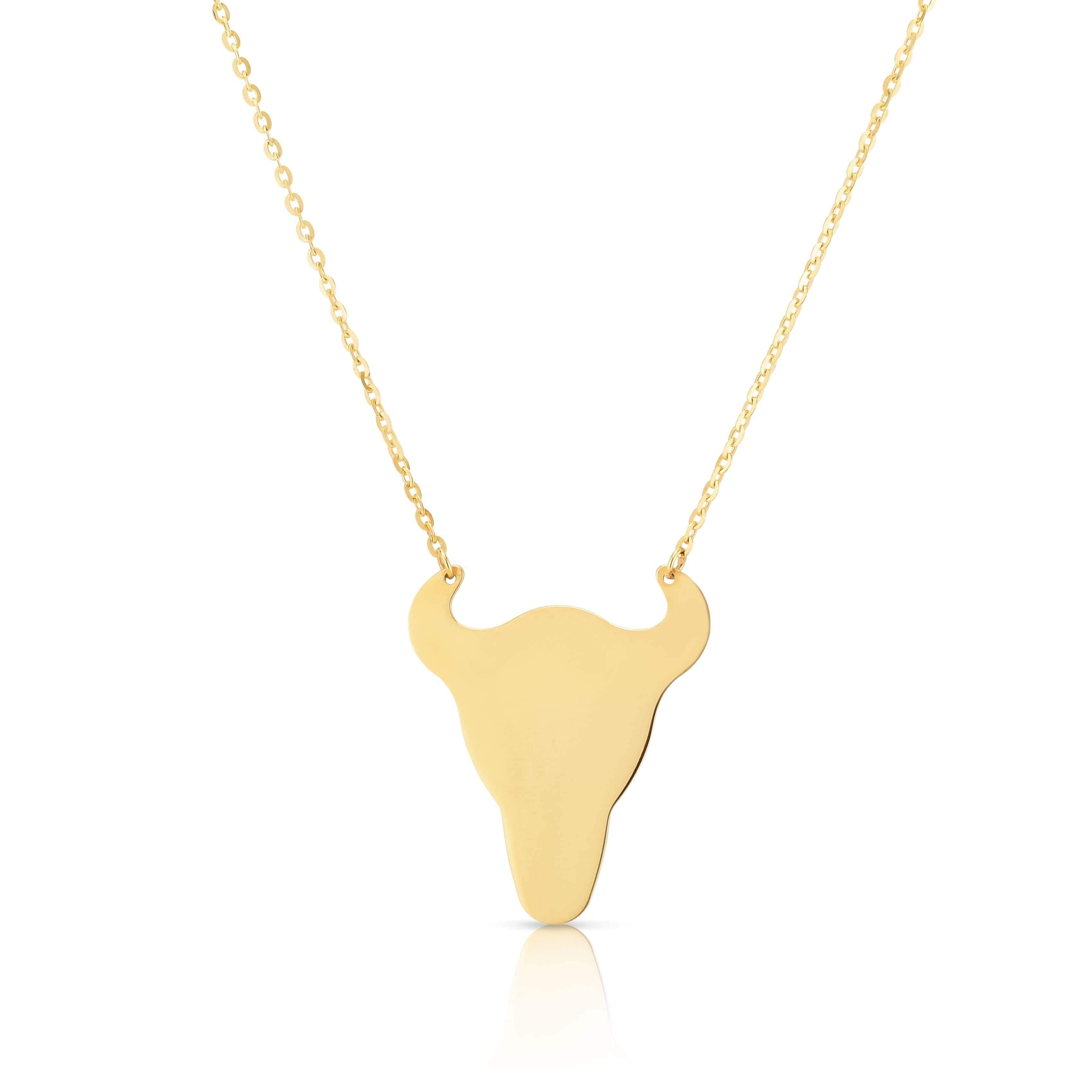 14K Yellow Gold Polished Bull Taurus Pendant Necklace