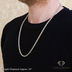 925 Sterling Silver 5mm Solid Rope Diamond Cut Rhodium Chain