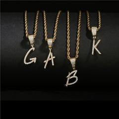 Stainless Steel Gold Plated Unisex Hip Hop Initial Pendant Necklace
