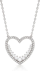 .925 Sterling Silver Open Heart Pendant Necklace, Micro Pave Cubic Zirconia, Giorgio Bergamo
