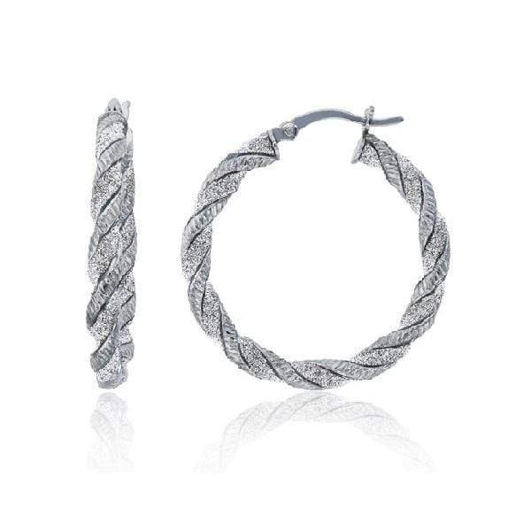 925 Sterling Silver Twisted Glitter Hoop Earrings