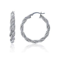 925 Sterling Silver Twisted Glitter Hoop Earrings