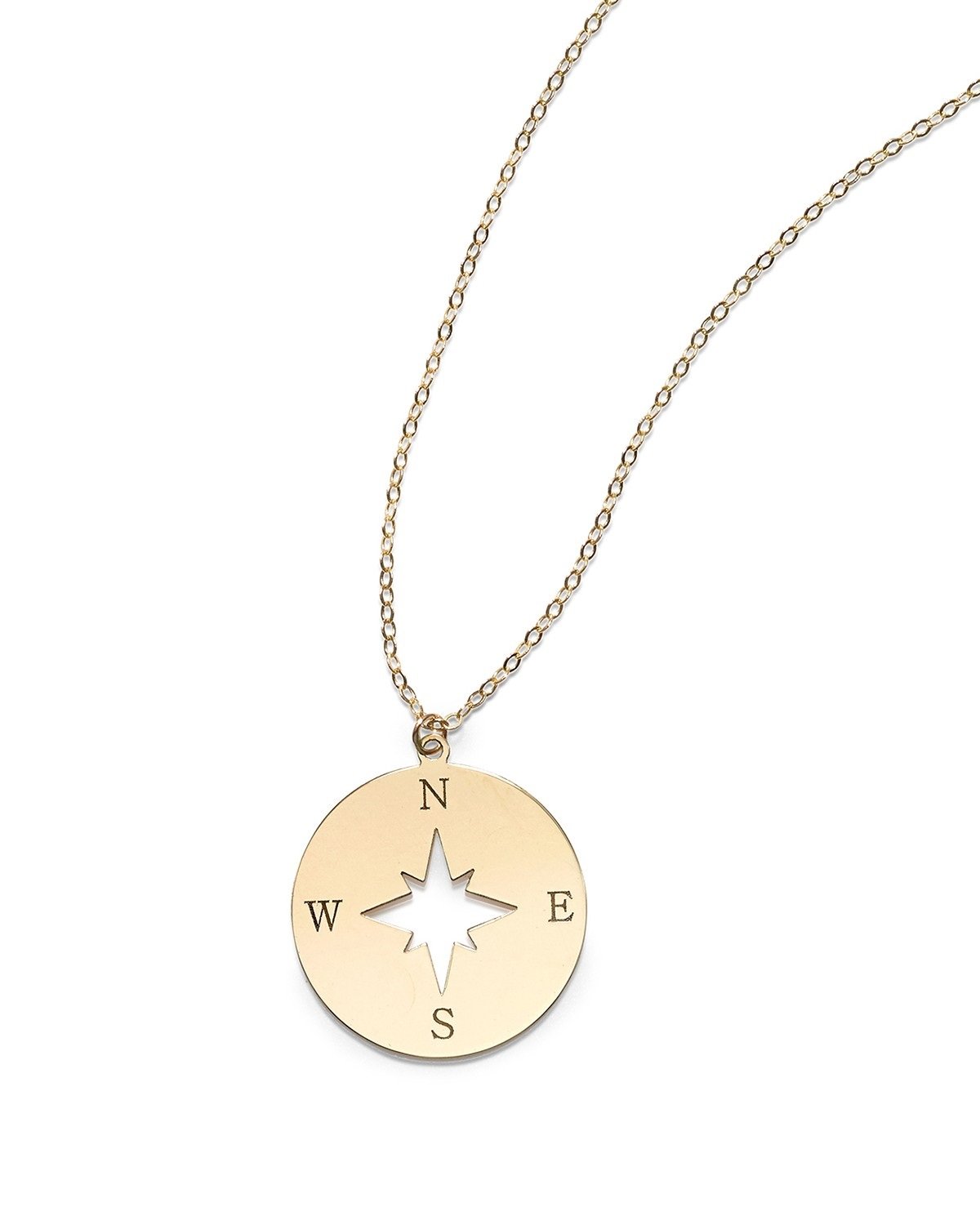 14K Yellow Gold Compass Charm Pendant Necklace