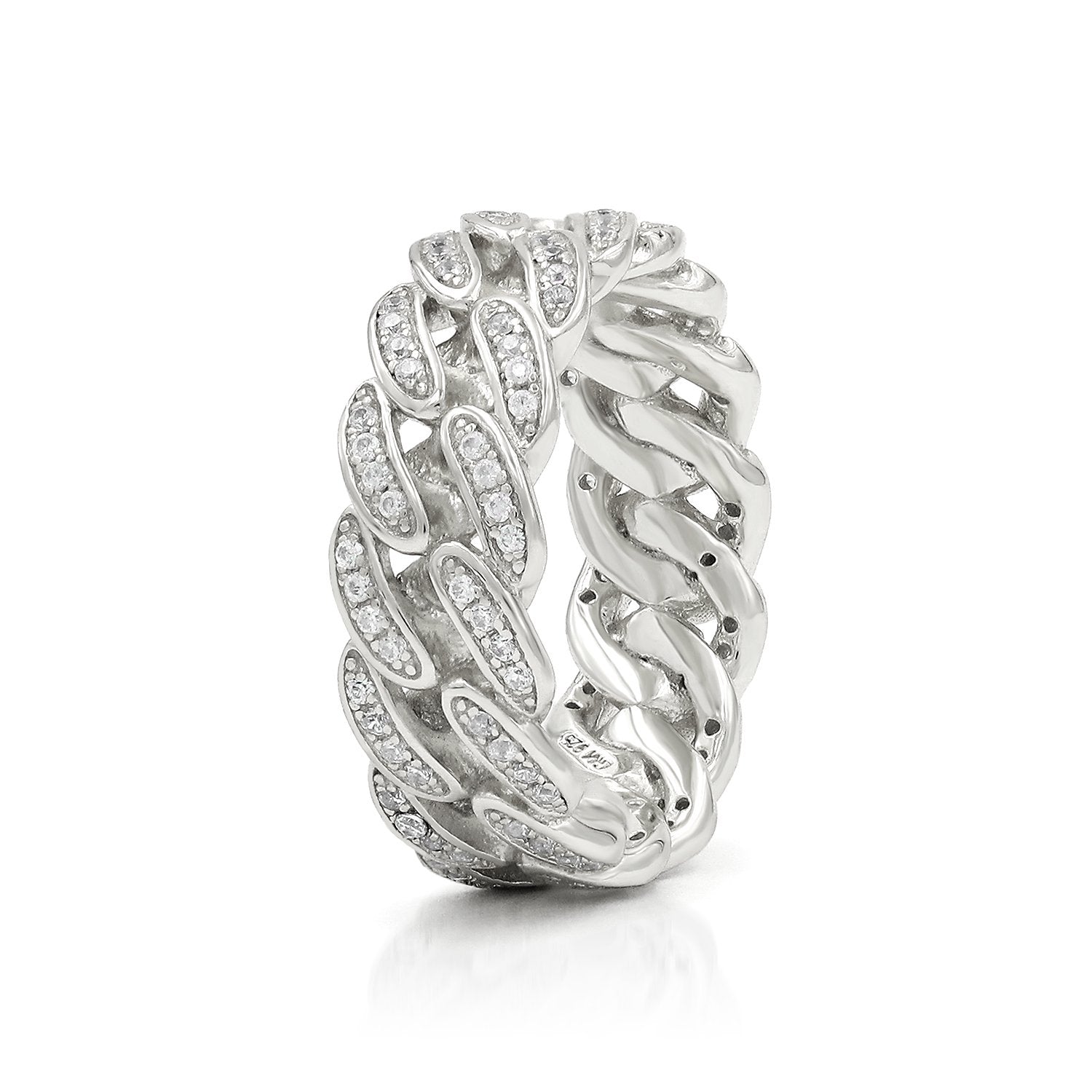 925 Sterling Silver Micro Pave Miami Cuban Link Band Ring